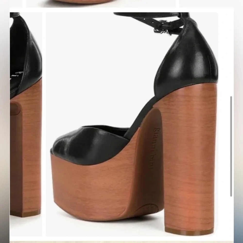 Gianni Bini Fenix Leather Peep Toe Woodgrain Platform Pumps